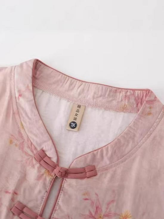 Modern Chinese Stand Collar Embroidered Short Sleeve Shirt for Middle-Aged and Elderly Women - Versatile Summer Top