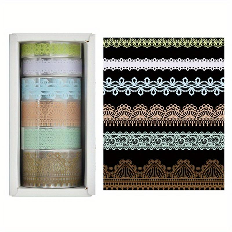 6 Rolls of European and American Style, Multi-Size, Retro Literary Lace Transparent PET Notebook Tape Stickers