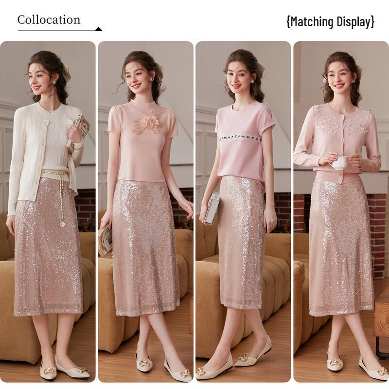 Elegant Shimmer Sequin Long Skirt