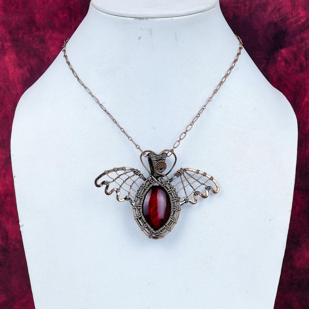 Red Fire Labradorite Real Gemstone Pendant Copper Wire Wrapped Butterfly Pendant