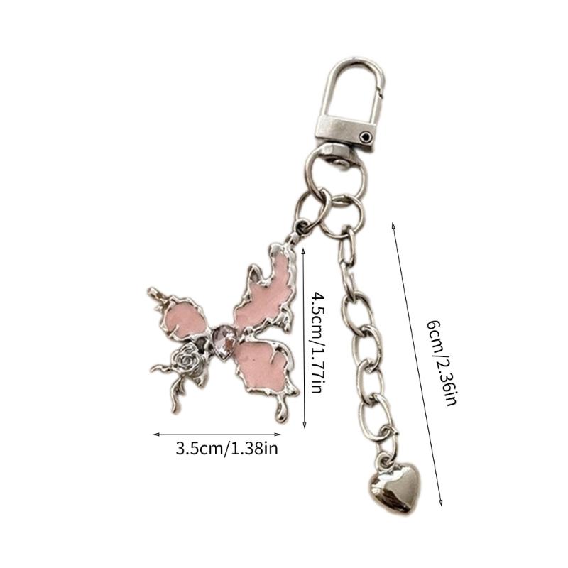 Porte-clés à breloques en forme de cœur et de papillon, joli pendentif décoratif pour sac à dos, pour femmes et filles