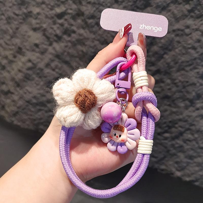 Laccetto per Cellulare, Fiore di Filato, Cordino Intrecciato da Polso, Ins, Cartone Animato Carino, Ciondolo Carino per Bambino, Cordino per Pollice, Stile Donna