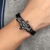 Punk Jewelry Stainless Steel Skull Cross Bracelet Men Double Braided Leather Bracelet Rock Male Wrist Band Gifts