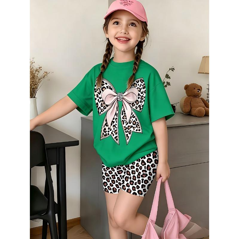 2-teiliges Sommer-Kinder-Freizeit-Sport-Trend-Set mit 3D-Musterdruck, Rundhals-T-Shirt und Shorts