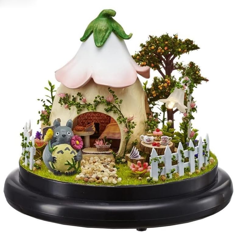 CUTEROOM DIY Miniature Dollhouse Model Kit with Plastic LED Lights Music Box Dome, & Built-in