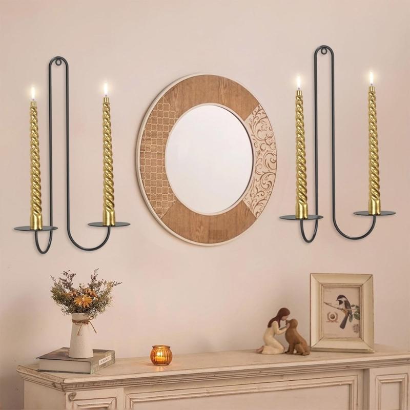 Elegant Black Wall Candle Sconces Decorative Double Armed Wall Hanging Iron Candle Holders for Warm Lighting Home Decors