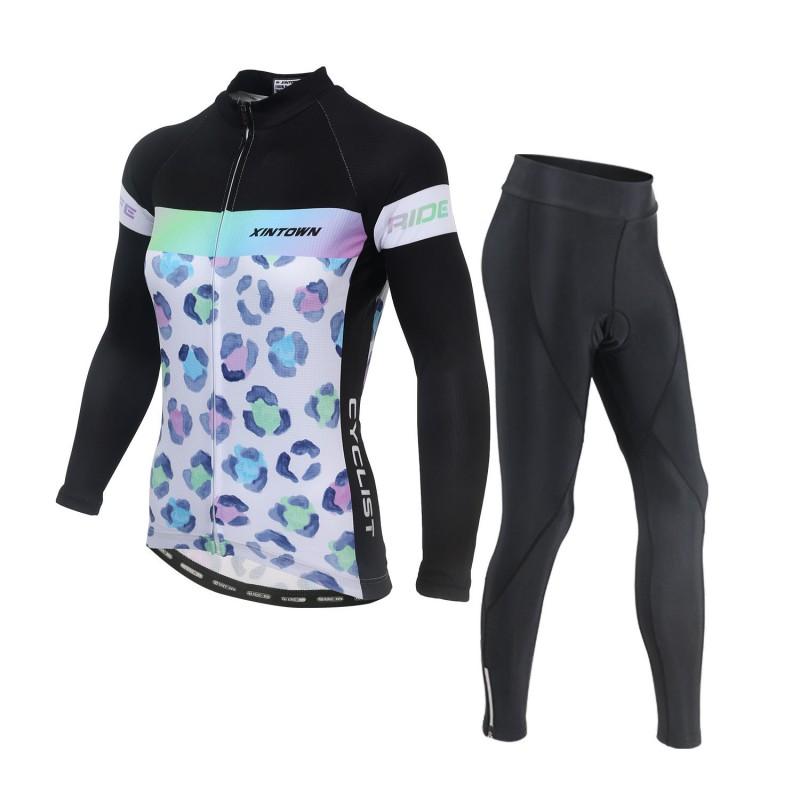 Womens Cycling Jersey Set Long Sleeve Breathable Bike Riding Outfit Sportswear