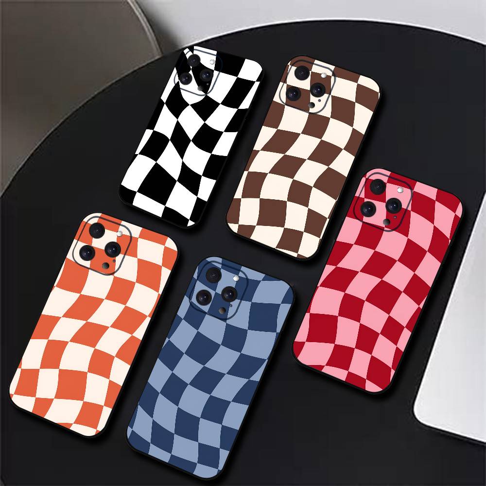 Checkerboard Phone Case Black Silicone Soft Shell For IPhone 17 16 15 14 13 12 11 Air Pro Max Plus Hot Sale