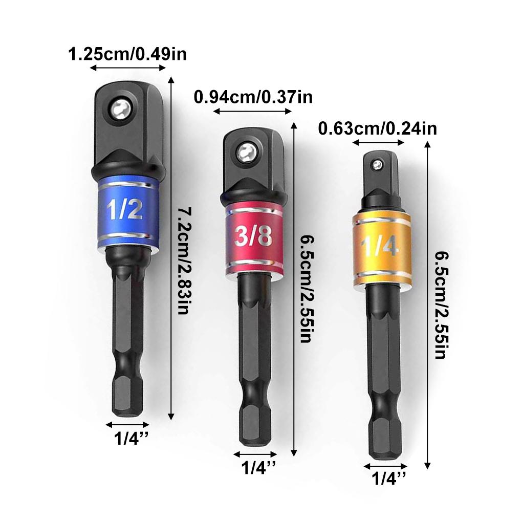 Hexagon To Square Drill Socket Adapters Kit Impact Driver Pneumatic Screwdriver Manual Spanner Extension Bar Set Hand Tool