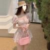 Floral dress women's bubble sleeves small fresh square neck short-sleeved skirt summer new temperament short skirt