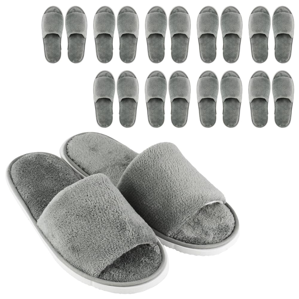Fluffy 10 for spa and overseas slippers, pairs, visits, guests, travel. Thick-soled, non-slip, gray.
