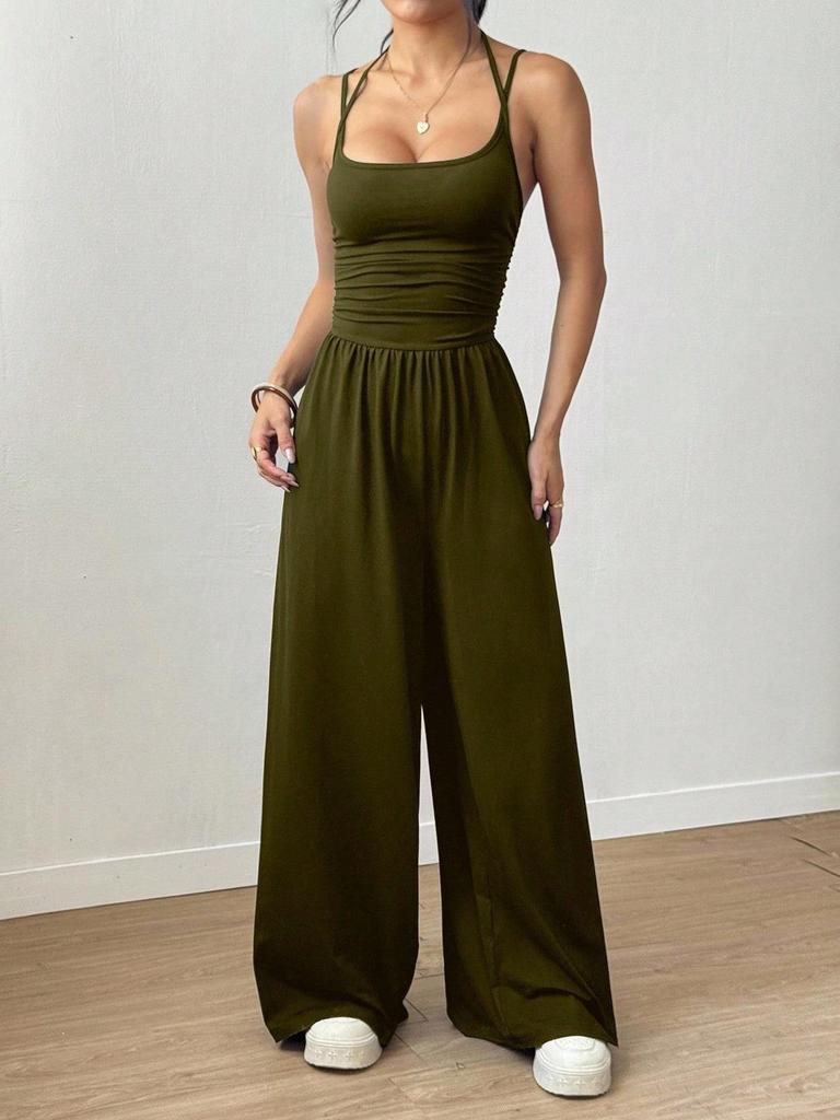Damen Freizeit Sommer Camisole Jumpsuit - Weiter Bein, Locker, Taillenbetonend Bodycon Stil