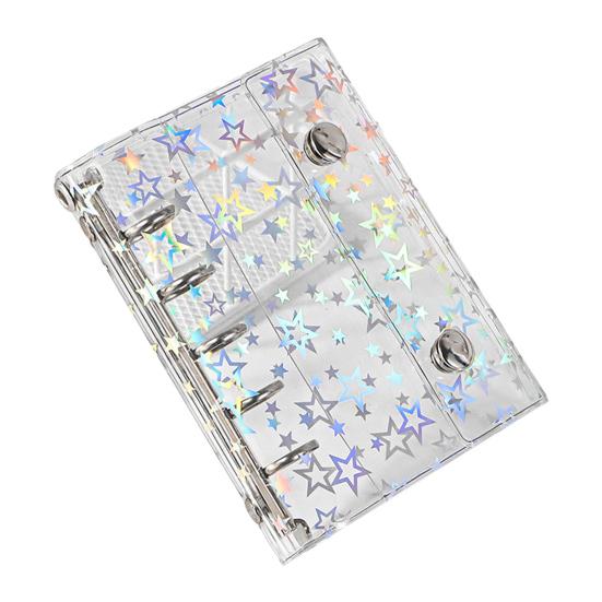 A6 Star Binder Cover Color-Changing PVC Notebook Cover with Reflective Design Transparent Spiral Planner Journal Sketchbook Accessories