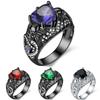 Women Gothic Skull Ring, Black CZ Crystal Inlaid, Retro Silver Plated Band, Dark Fashion Jewelry Gift for Party Wedding