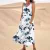 Women's Summer Casual Fashion Flower Printed Sleeveless  Pocket Dress