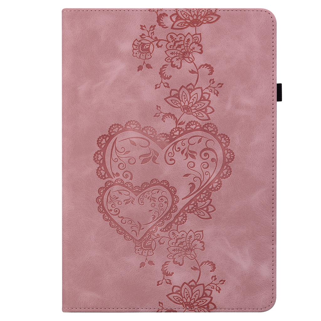 For iPad Mini (2024)/(2021) Leather Case Heart Imprint Foldable Stand Card Slot Stylus Holder Tablet Cover