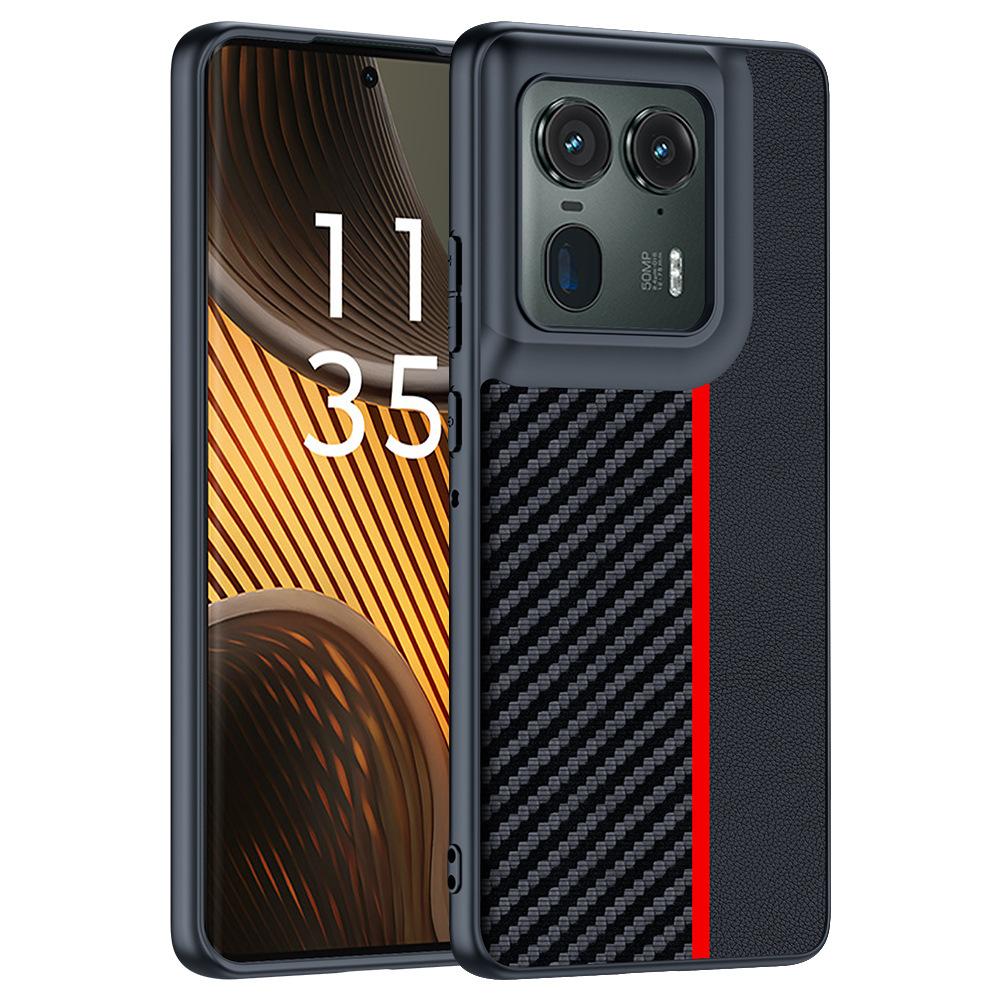 Applicable Motorola X50Ultra mobile phone case anti-drop carbon fiber Kevlar pattern ultra-thin moto protective leather case Motorola x50ultra красный