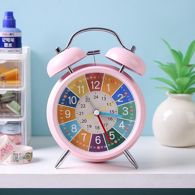 Creative 4.5" Metal Mute  White Round  Early Childhood Education  Desk Alarm Clock WIth Light For kidz Student