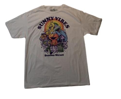 

Sesame Street Mens Sunny Vibes Characters In Front Of Rainbow White Shirt New L 3XL