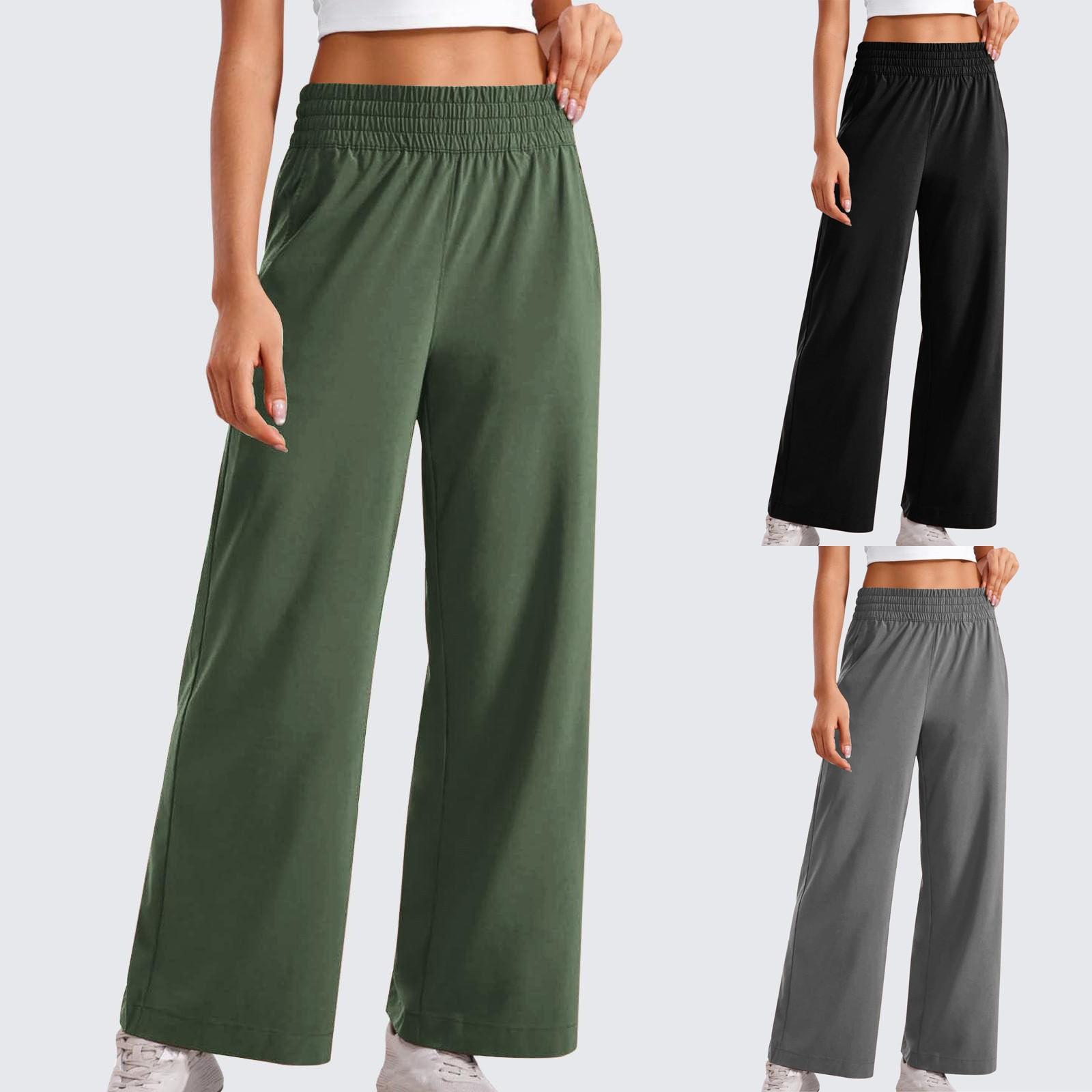 

Wide Leg Yoga Pants For Women Elastic Waist Pants Casual Pants Athletic Works Pants Summer Flowy Pants