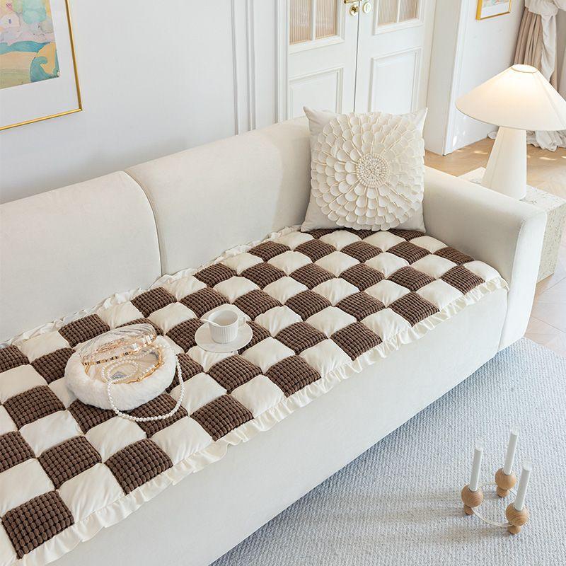 Sofa Cushion Autumn And Winter Plush Thickened Non-Slip Steamed Bread Shape Warm Simple Seat Cushion Cream Wind Machine Washable