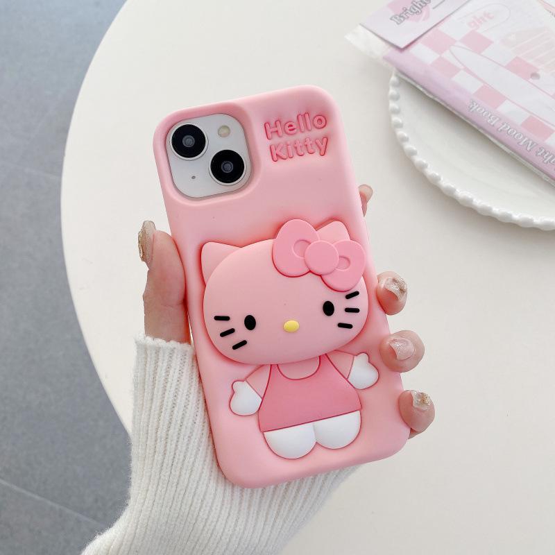 

Apple iPhone Full Coverage Silicone Case with Stand: Cute Designs Featuring KT, Winnie the Pooh, Strawberry Bear, Stitch, and Rabbit. iPhone 11 Pro