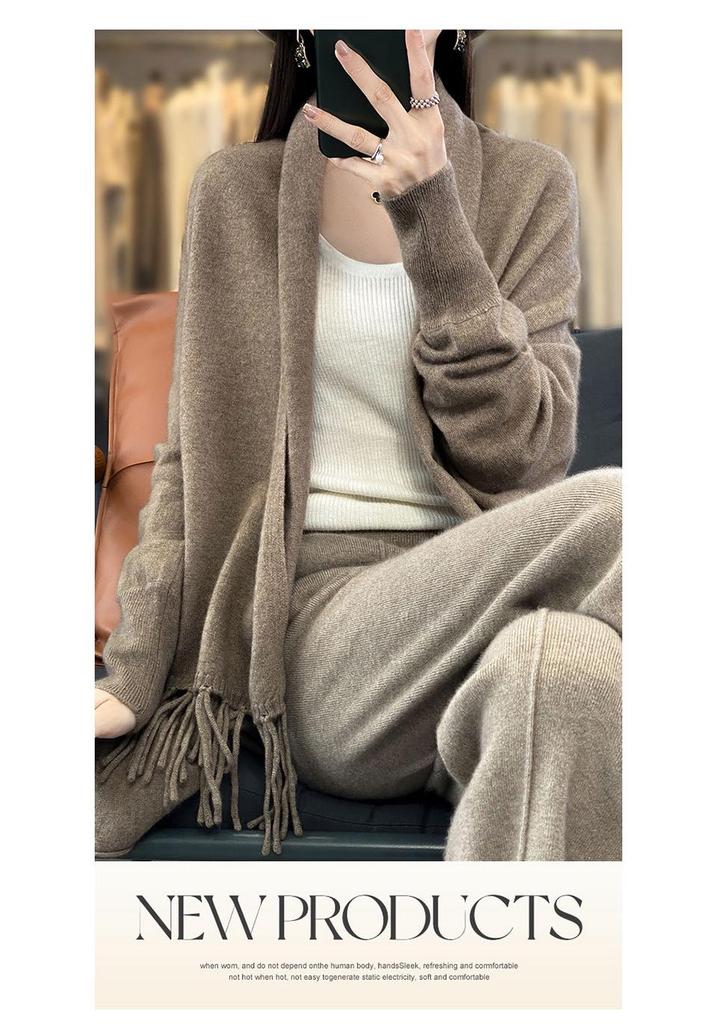 Casual Versatile Women's Pure Wool Tassel Knit Shawl Cardigan for Spring & Autumn