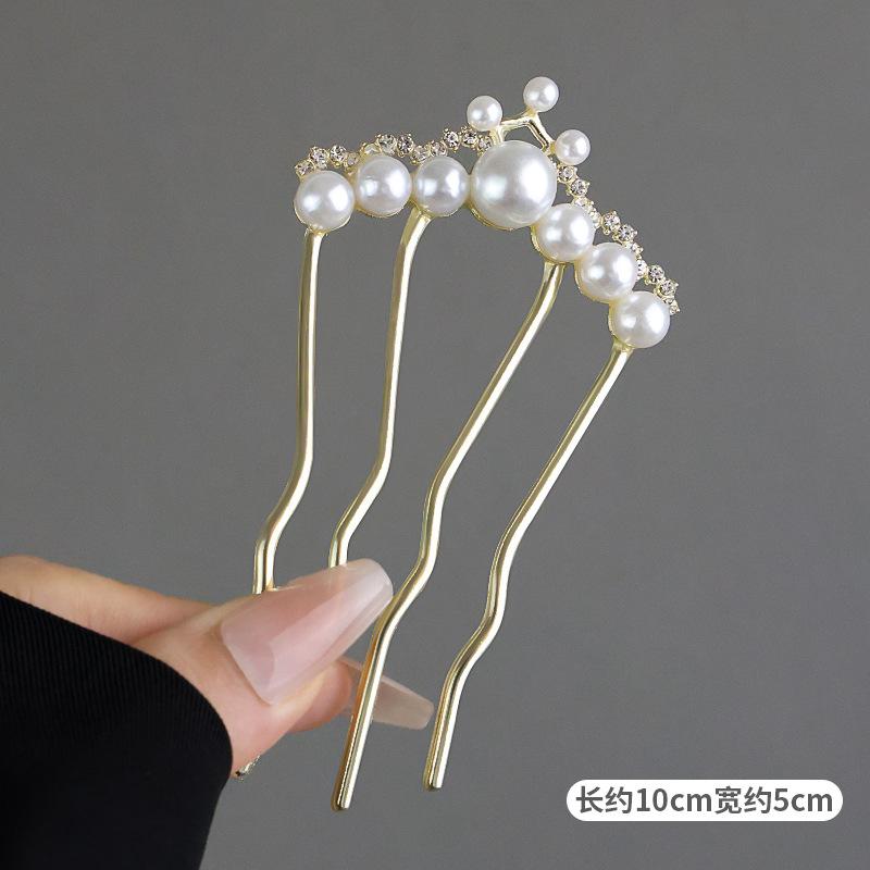 Fashion Zircon Pearl U-Shaped Hair Sticks New Chinese Style Hair Stick for Women Bun Comb Hanfu Hair Clips Hair Accessories