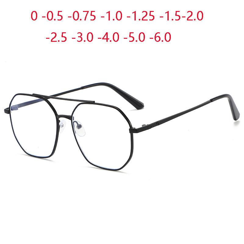 Double Beam Polygon Blue Light Blocking Myopia Glasses With Prescription Metal Student Nearsighted Spectacles 0 -0.5 -0.75 To -6