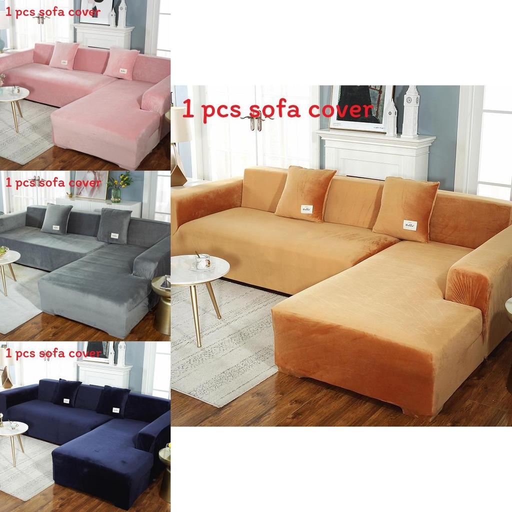 Simple Solid Color Plush Surface Sofa Protection Cover With Anti Slip Strip For Living Room Use