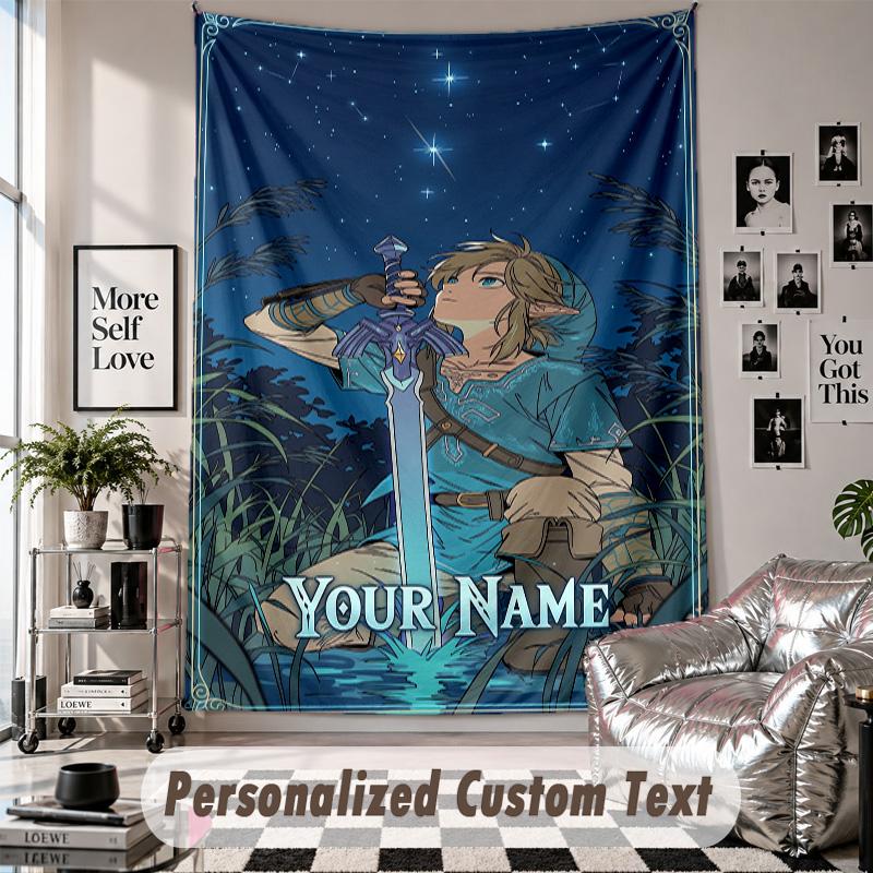 Wall Hanging Tapestry With Custom Name & Text, Zelda Decorative Tapestry For Bedroom