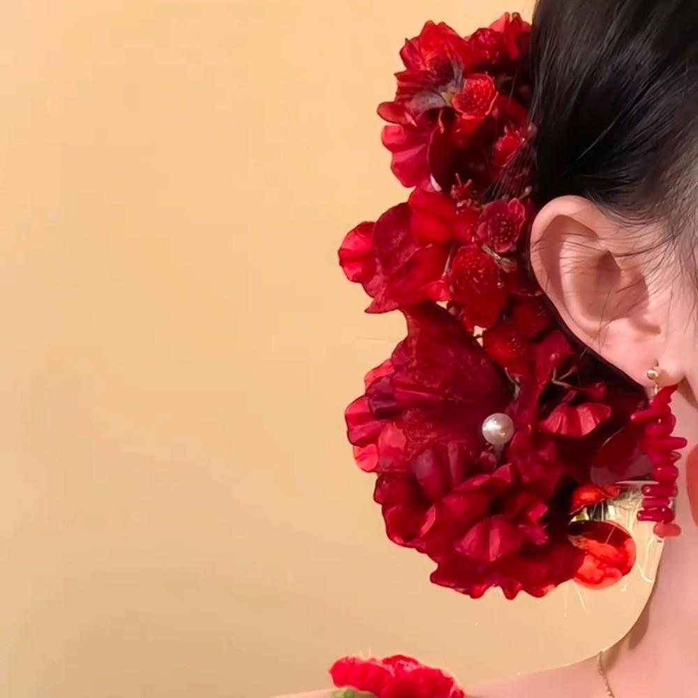 Red Chinese Style Hair Clip Butterfly Flower Hairpin Elegant Hanfu Hair Accessories  Wedding Party