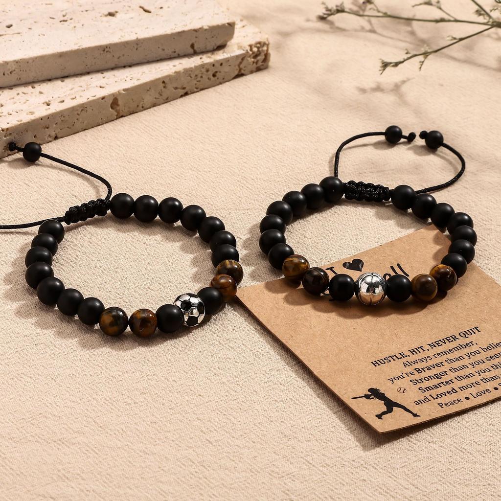 Football Beaded Bracelet Gift to my son Black Frosted Coach Football Bracelet Tiger's Eye Baseball Bracelet