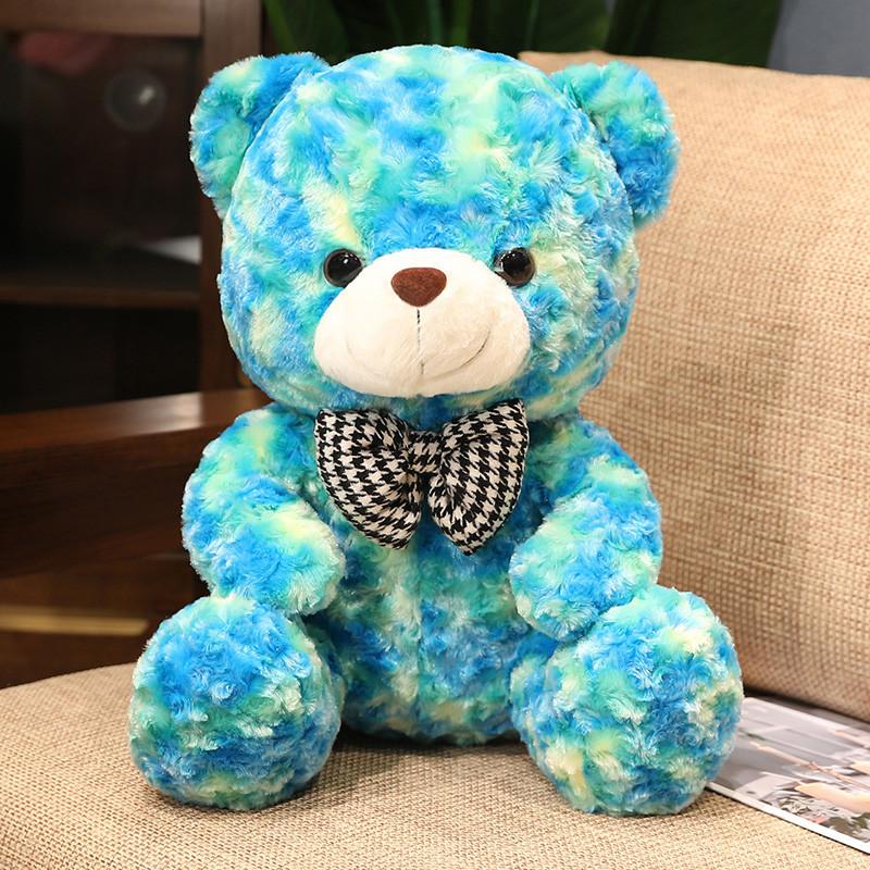 Colorful Plaid Bow Tie Teddy Bear Doll Plush Toy Sitting Bear Hug Bear Doll Valentine'S Day Birthday Gift