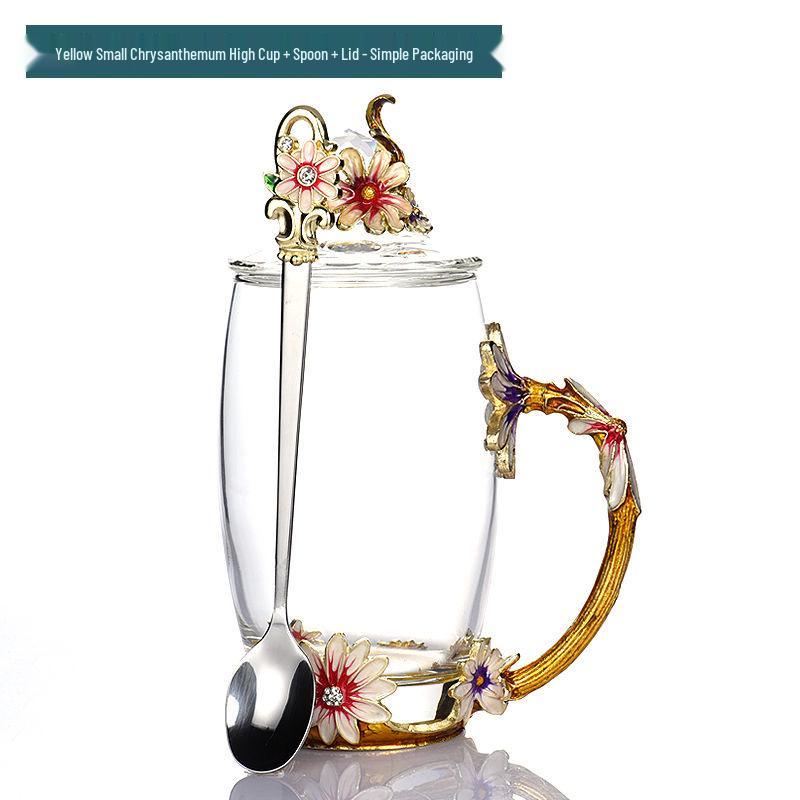 Daisy Enamel Flower Tea Cup - Heat-Resistant Crystal Glass for Home, Office, or Festival Gift