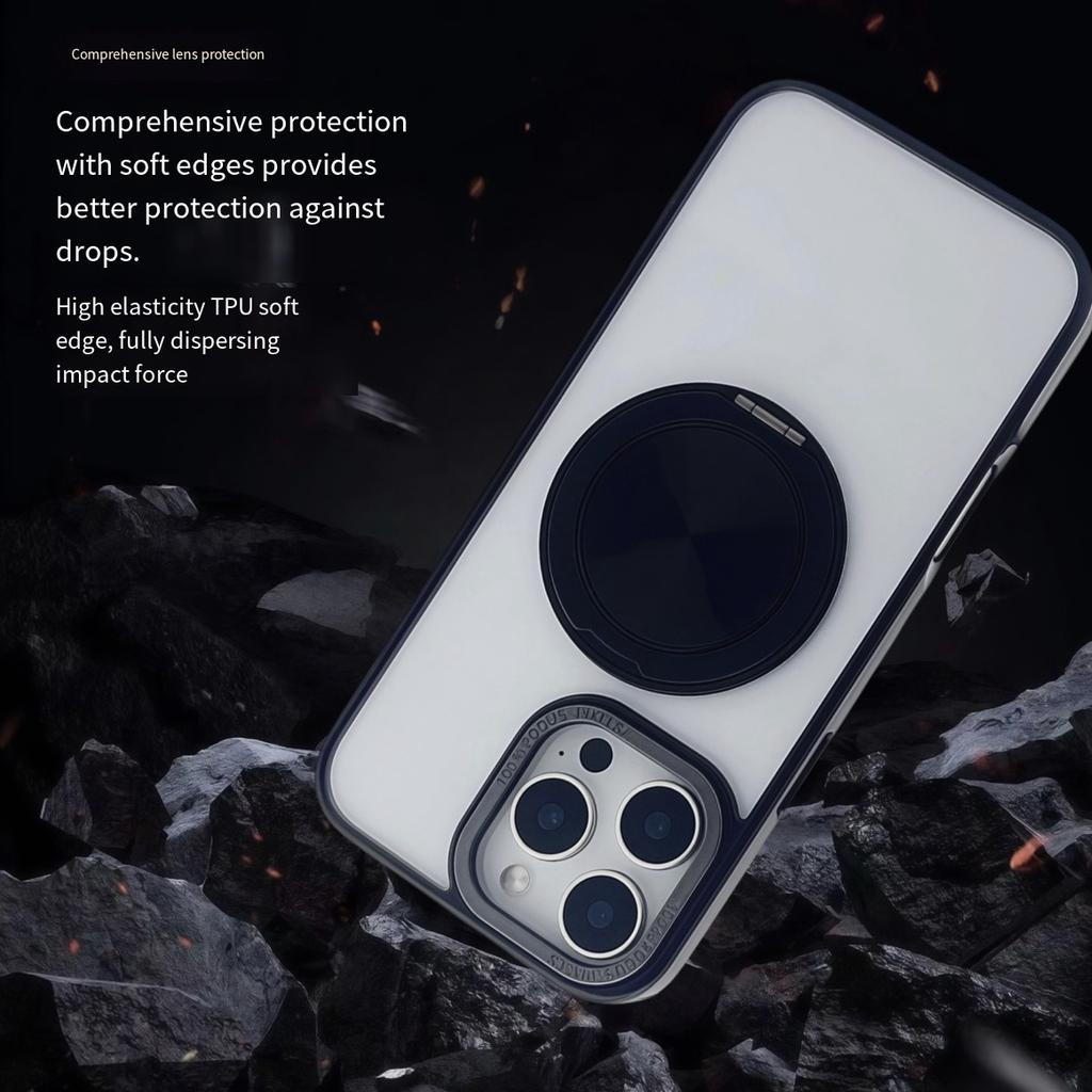 For iPhone 15 Pro Max Magnetic Case Acrylic TPU Phone Back Cover with Kickstand