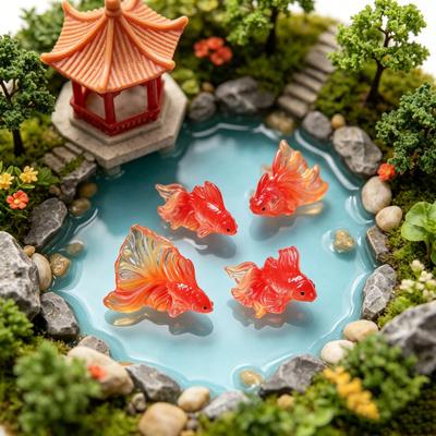 Miniature Fish for Crafts Mini Fake Goldfish Figurine Tiny Resin Simulated Fish Model for Fairy Garden Accessories Micro Landscape Terrarium