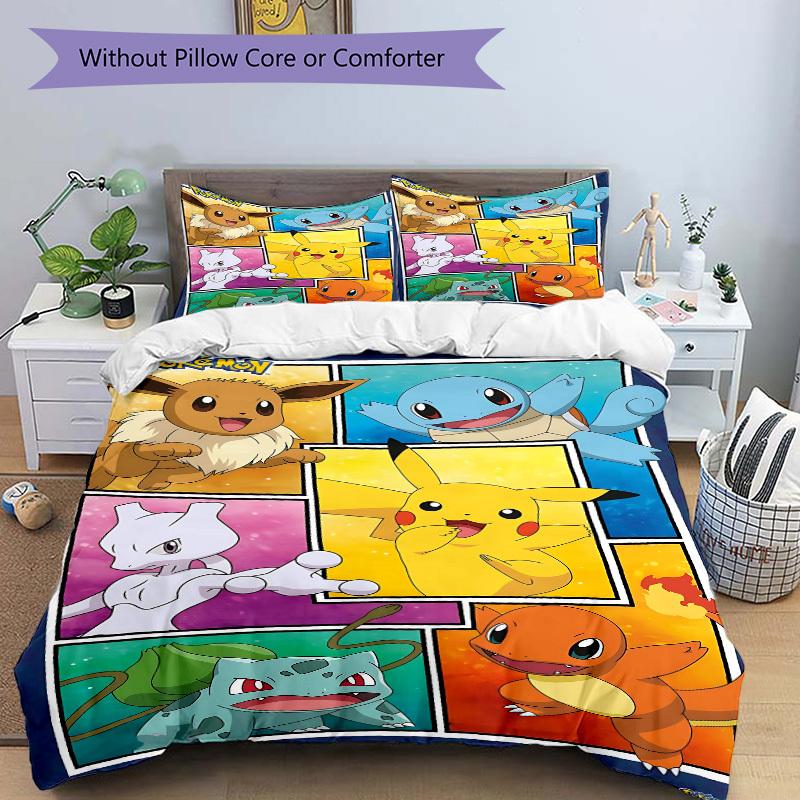 3pcs Pokemon Bedding Set: Perfect for Bedroom or Guest Room. Soft and Comfortable with No Core Included Yy251009235