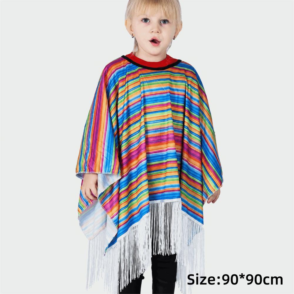 Lightweight Mexican Poncho Tassel Trim Performance Costume Cape Ethnic Style Cloak  Mexican Fiesta