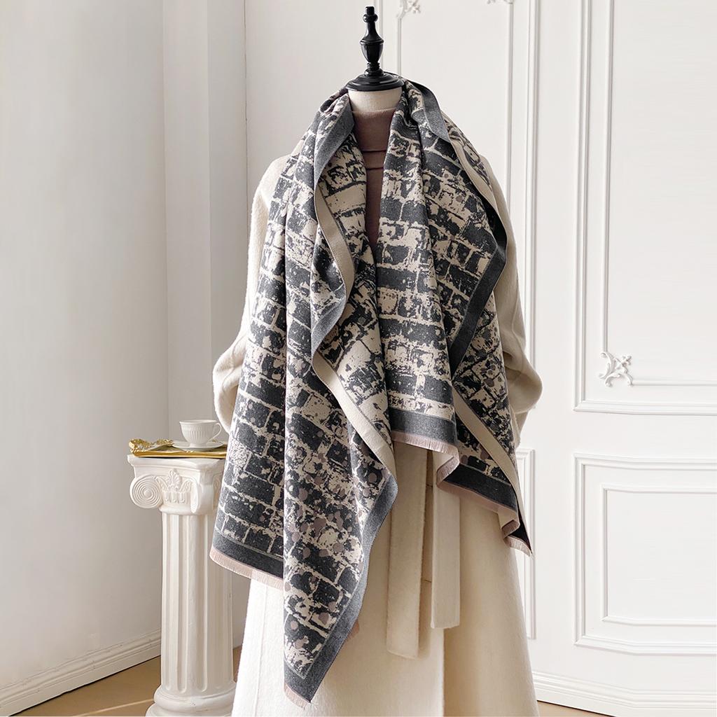 New Brand Elegance Two-Sided Print Scarf Soft Warm Fringe Pashmina Shawl Autumn and Winter Outdoor Coldproof Windproof Blanket