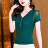 Summer Sexy V-neck T-shirt Women's Heavy Industry Nail Bead Top Stylish Versatile Tight Short Sleeved Shirt T-Shirts Women’s