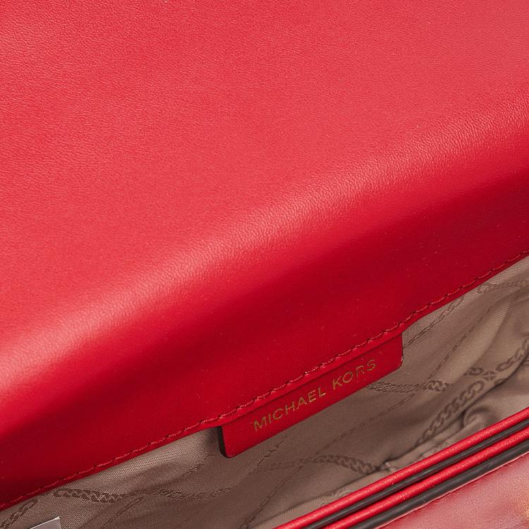 Michael Kors Hally Letter Buckle Solid Color Vintage Faux Leather Shoulder Crossbody Bag Mini Women Bags Red 32F1G2HC1L-602