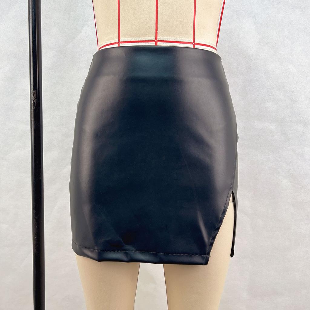 Damen High Waist Reißverschluss Hüftschlitz Rock