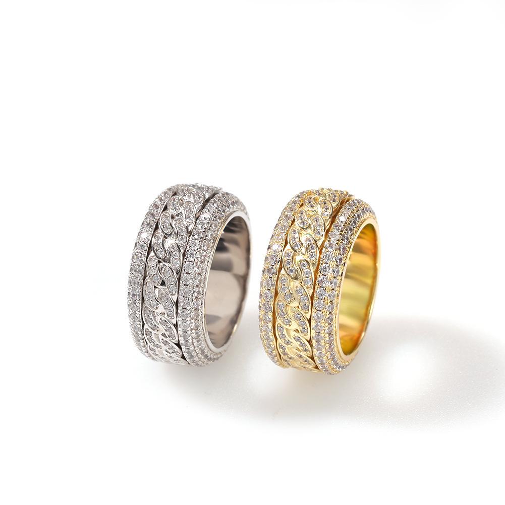 Electroplated Zircon Rotatable Cuban Geometric Unisex Ring - 2025 Summer Hip-Hop Jewelry