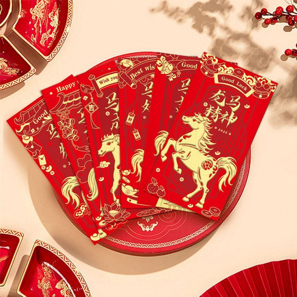 6Pcs/Set Horse Year Spring Festival Red Envelopes Traditional Red Pocket  Spring Festival