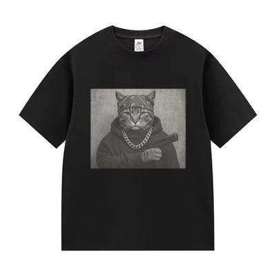 Camisetas con Estampado Gráfico de Gatos Divertidos Gang Cat Camisetas de Manga Corta Hip Hop Geniales para Hombre Vintage de Alta Calidad Camiseta de Algodón Oversize