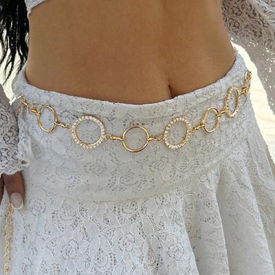 1pc Personalized Geometric Circle Single Layer Body Chain, Simple Punk Metal Waist Chain For Women