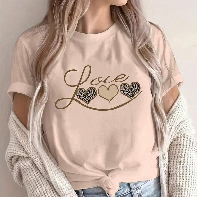 

Модна жіноча креативна футболка з принтом любовного листа, смішна повсякденна футболка з круглим вирізом і короткими рукавами, літня жіноча футболка 8XL бежевий