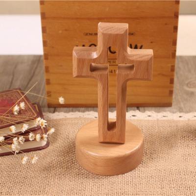 Vintage Wooden Crosses Detachable with Base Religious Crosses Ornament Standing Crucifix Sculpture Christian