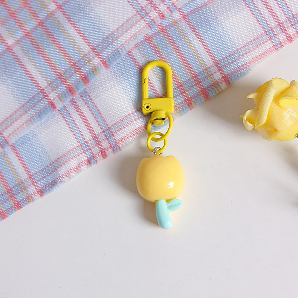 Korean Style  Candy Color Tulip Flower Pendant Keychain Bag Ornaments Earphone Case Decoration Car Key Accessories
